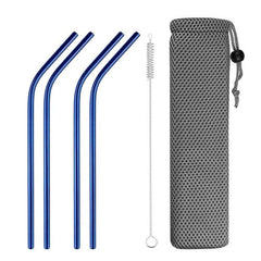 4 Pailles en Acier Inoxydable Courbees