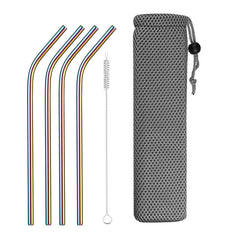4 Pailles en Acier Inoxydable Courbees