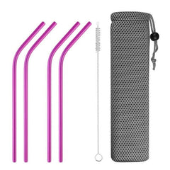 4 Pailles en Acier Inoxydable Courbees