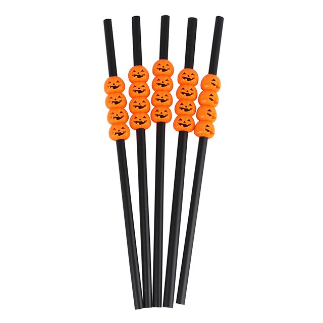 5 Pailles Halloween Citrouilles (Reutilisables)