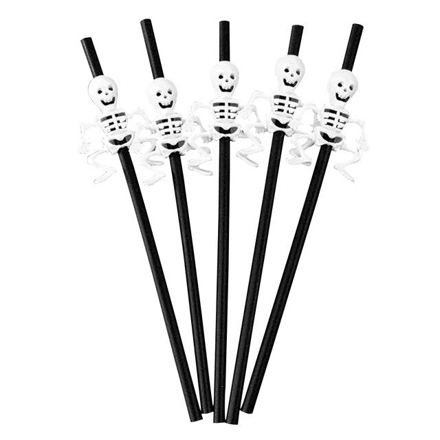 5 Pailles Halloween Squelettes (Reutilisables)