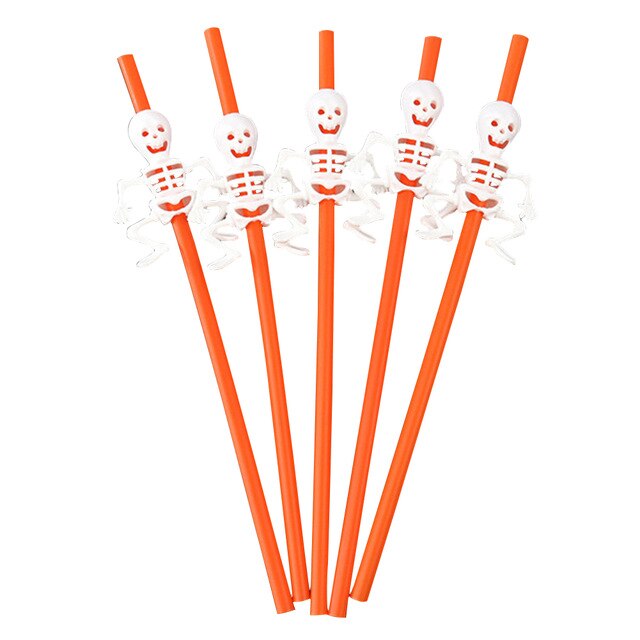 5 Pailles Halloween Squelettes (Reutilisables)