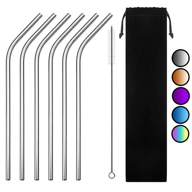 6 Pailles en Métal Courbées