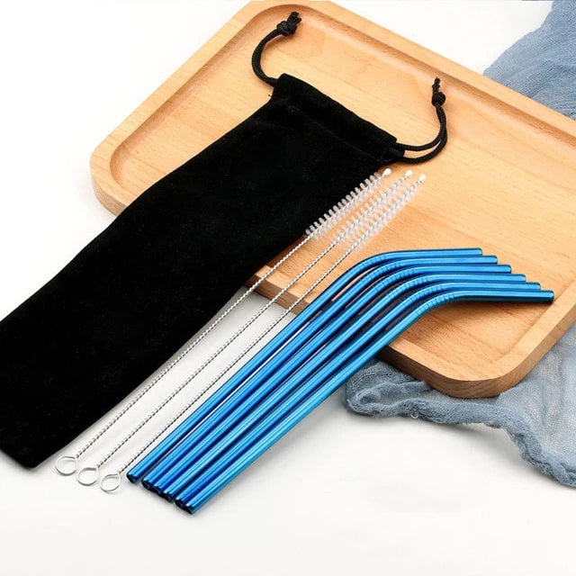 6 Pailles en Metal Courbees