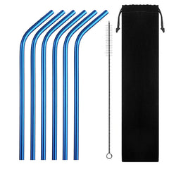 6 Pailles en Metal Courbees