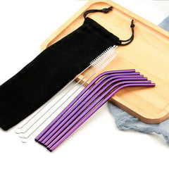 6 Pailles en Metal Courbees