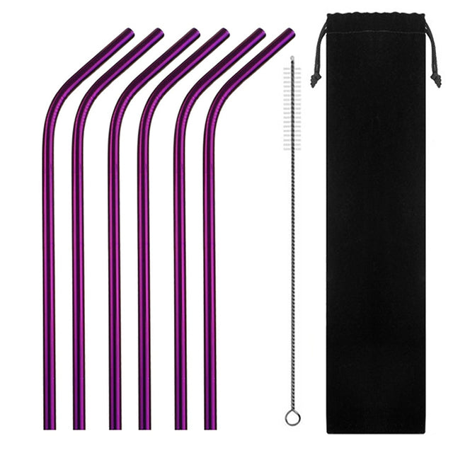 6 Pailles en Metal Courbees
