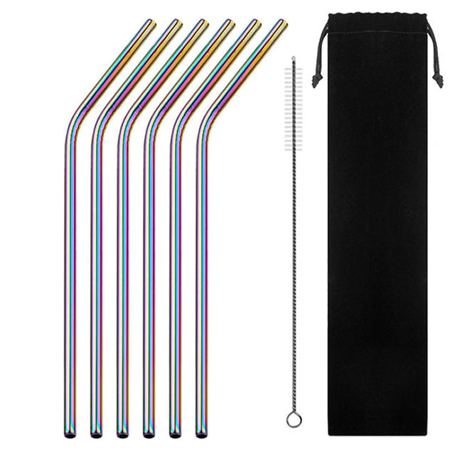 6 Pailles en Metal Courbees