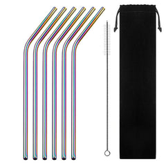 6 Pailles en Metal Courbees