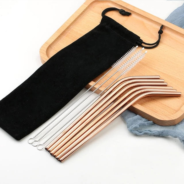 6 Pailles en Metal Courbees