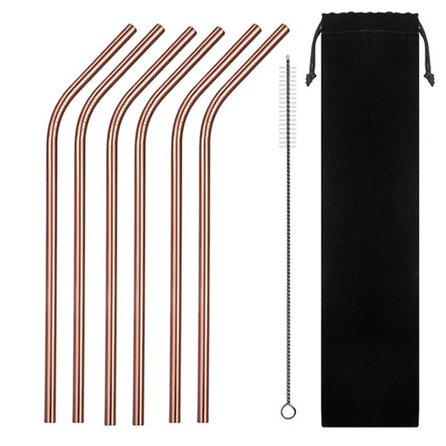 6 Pailles en Metal Courbees