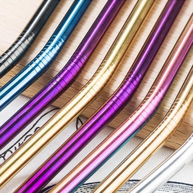 6 Pailles en Metal Courbees