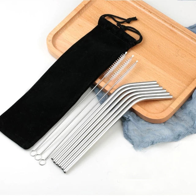 6 Pailles en Metal Courbees